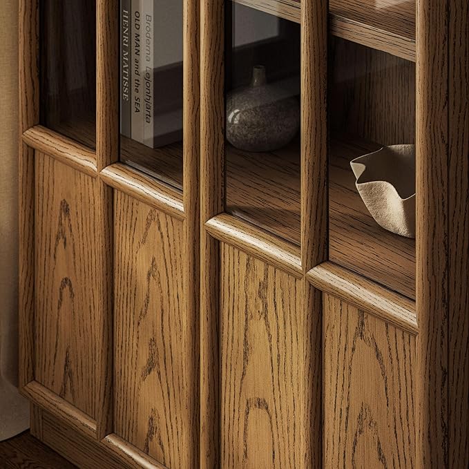 Modway Anwen 79" Wood Display Cabinet with Glass Doors in Oak – Modern China Cabinet with Arched Door Detail – Large Curio Cabinet for Collectibles - Image 5
