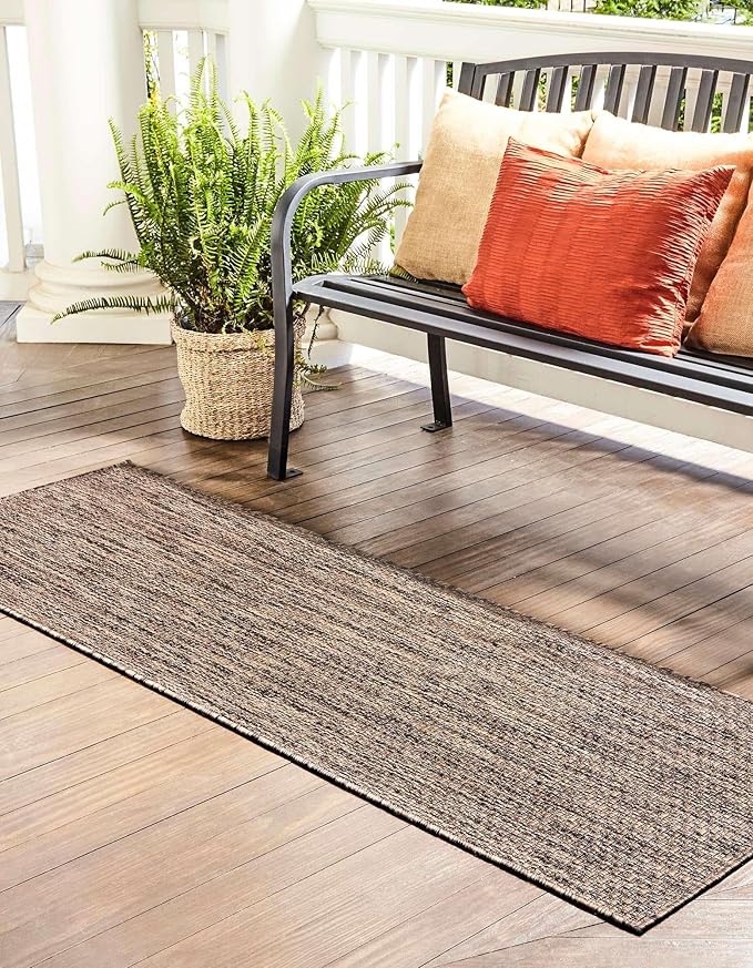 Unique Loom Outdoor Solid Collection Area Rug (2' x 7' 1" Runner Light Brown/Ivory) - Image 4