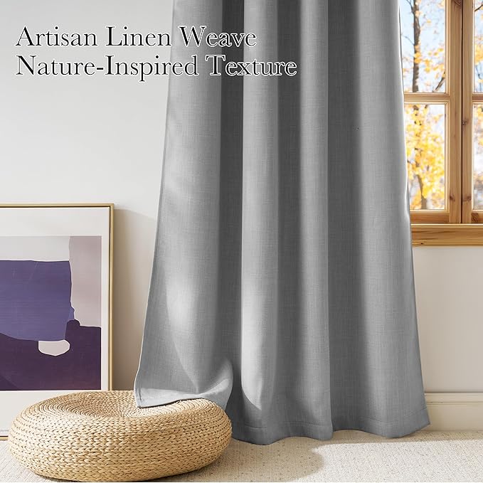NICETOWN Light Grey Faux Linen Room Darkening Rod Pocket Curtains 63 inch Length, W42 x L63, Light Blocking Thermal Insulated Noise Reducing Drapes for Bedroom Living Room Farmhouse Decor, 2 Panels - Image 3