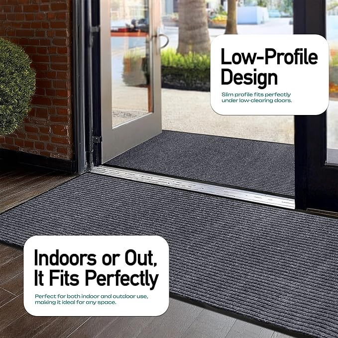 MaxMat® Commercial Entryway Mat - Large Rubber Heavy Duty Doormat, Indoor/Outdoor, Easy Clean, Waterproof Floor Mat (4 x 10 Feet, Grey, MXM-RIB0410GY) - Image 4