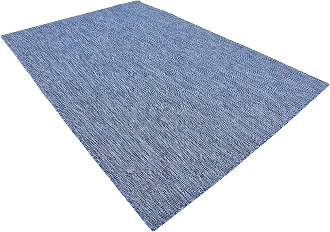 Unique Loom Collection Casual Transitional Solid Heathered Indoor/Outdoor Flatweave Area Rug (6' 1" x 9' Rectangle, Blue/Navy Blue) - Image 5