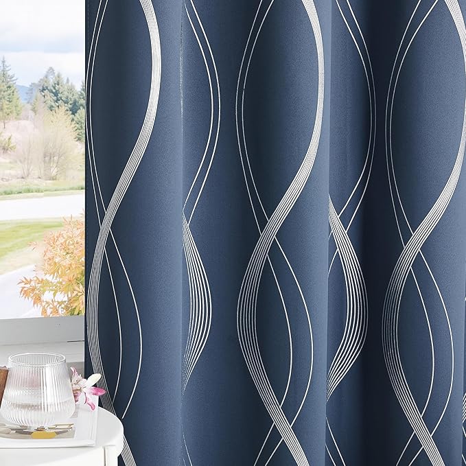 NICETOWN 100% Blackout Stone Blue Curtains for Living Room, Easy Care Solid Thermal Insulated Grommet Room Darkening Panels/Drapes for Boys Bedroom Decoration (2 Panels, 52" by 84") - Image 6