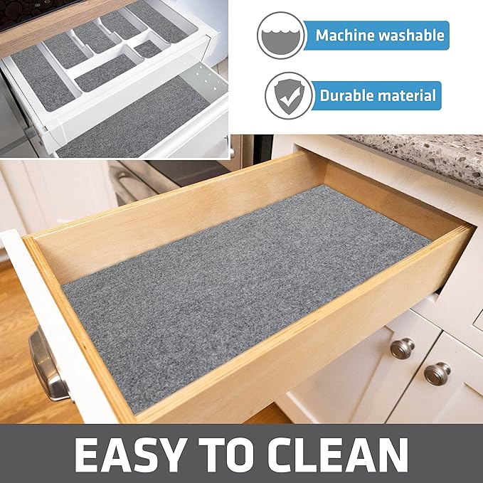 Drymate Premium Luxury Shelf & Drawer Liner, Thick Cushioned Fabric, Non-Adhesive, Absorbent, Waterproof, Slip-Resistant, Liners for Kitchen Cabinets, Cupboards(USA Made)(12”x59”)(24-Pack)(Light Grey) - Image 6