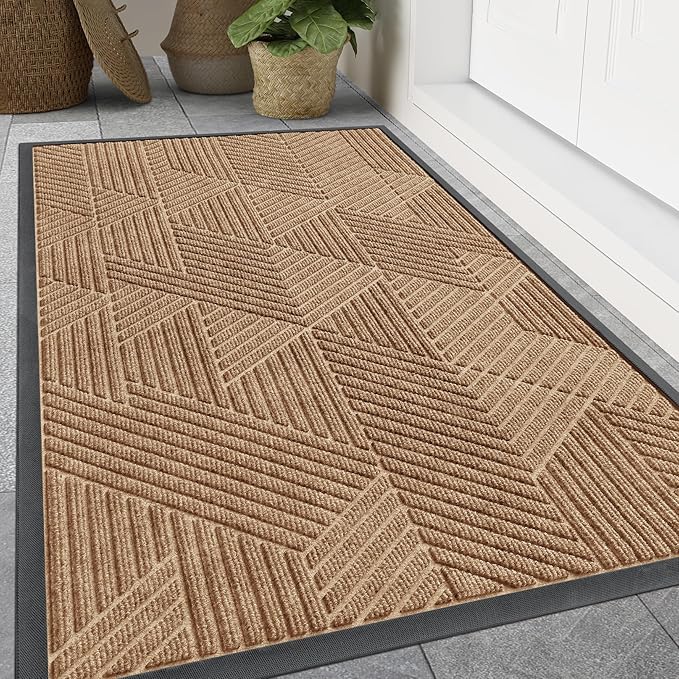 Smiry Front Door Mat Outside Entrance, Heavy Duty Sturdy Natural Rubber Doormat, Trap Dirt and Moisture, Easy Clean Low Profile Welcome Floor Mats for Indoor Outdoor Entry, 59x23 Inch, Coffee by Smiry