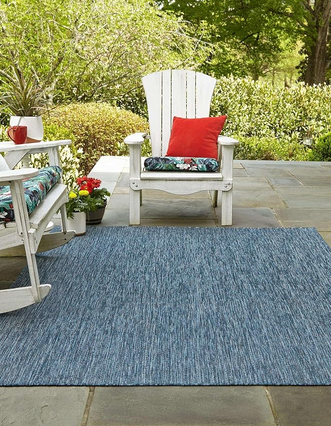 Unique Loom Outdoor Solid Collection Area Rug (10' Square Blue/Navy Blue) - Image 2
