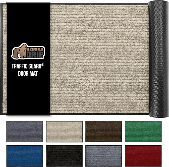 GORILLA GRIP Waterproof Traffic Guard Door Mat, 60x36, Heavy Duty Entryway Mats, Strong Backing Commercial Utility Rugs for Office Hallway, Garage Floor and Home, Low Profile Carpet Runner, Beige by GorillaGrip