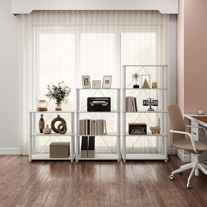 Homes: Inside + Out Apexa Modern 4-Tier Wide Shelving Units, Collectibles Display Shelves, Easy Assembly Standing Shelf, Home Storage Organizer for Living Room, Bedroom, Office, White - Image 2