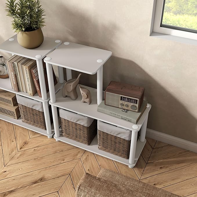 Homes: Inside + Out Apexa Modern 3-Cube Ladder Shelving Units, Collectibles Display Shelves, Easy Assembly Standing Shelf, Home Storage Organizer for Living Room, Bedroom, Office, Taupe Grey - Image 14