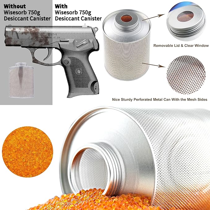750 Grams 16 Pack Gun Safe Dehumidifier, Reusable Canister Desiccant Dehumidifier, Rechargeable 1.65 Lbs Indicating Silica Gel Orange To Green - Image 2