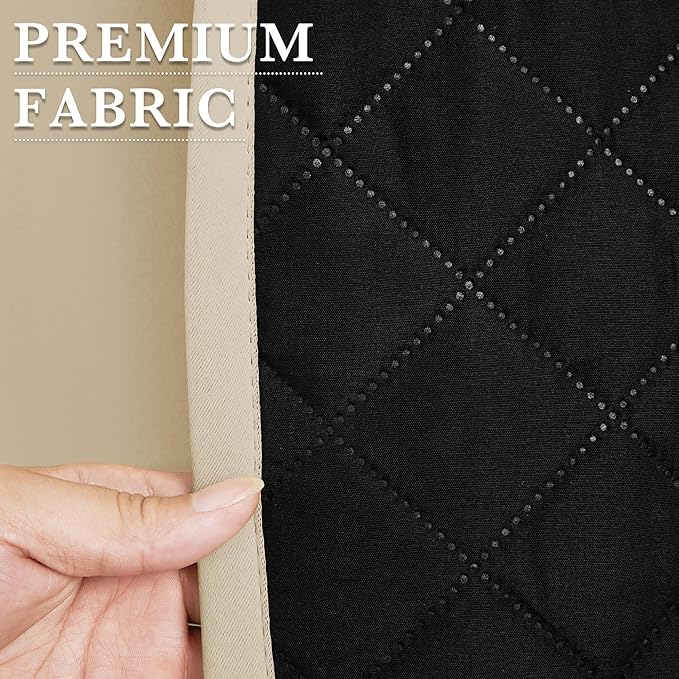 RYB HOME Outdoor Thermal Insulated Fade-Resistant Blackout Curtains 96 inches Long with Cotton Interlining for Winter, Waterproof Curtains for Patio Bedroom, W 52 x L 96, Biscotti Beige, 2 Panels - Image 7