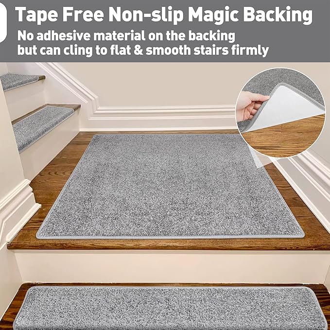 PURE ERA Carpet Stair Tread Landing Mat Tape Free Self Adhesive Non Slip Skid Resistant Indoor Doormat Area Rug Floor Mat for Kitchen Bathroom Workstations Washable 2' X 3' (Light Gray) - Image 4