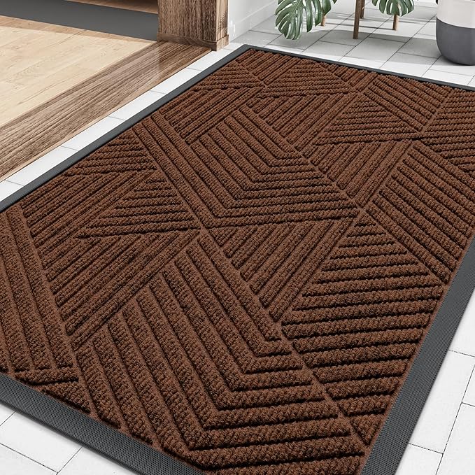 Smiry Front Door Mat Outside Entrance, Heavy Duty Sturdy Natural Rubber Doormat, Trap Dirt and Moisture, Easy Clean Low Profile Mats for Indoor Outdoor Entry, Irregular Triangle (29.5x17, Deep Coffee) by Smiry