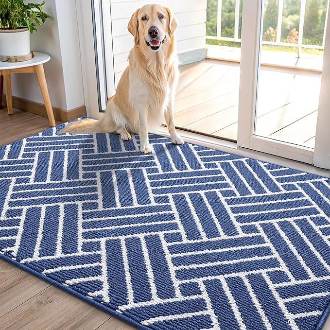 OLANLY Indoor Door Mat, 40x32 Inch, Dirt Resistant and Absorbent, Non-Slip Rubber Backing Floor Mats, Easy Clean Low-Profile Doormat for Entryway, Front Door, and Inside Entrance, Navy by OLANLY