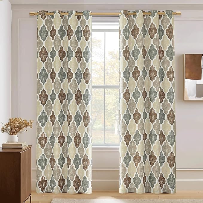 Beauoop 100% Blackout Curtains 96 Inches Long 2 Panels for Bedroom Living Room Brown Grey Moroccan Geo Room Darkening Thermal Insulated Soundproof Grommet Top Window Treatments Drapes, 50x96 Set of 2 - Image 9