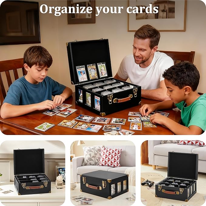Graded Card Storage Box with Display Window, Wood Card Case for 140+ Cards PSA BGS FGS & SGC, Sports Cards Trading Cards, Graded Card Slab Carrying Case, Christmas Gifts (Black) - Image 6