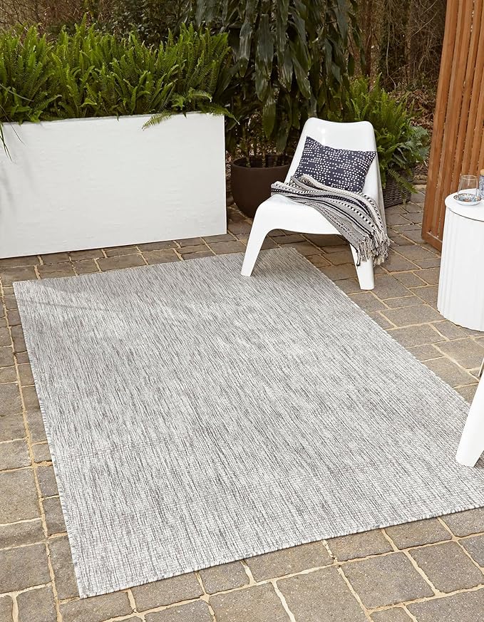 Unique Loom Collection Casual Transitional Solid Heathered Indoor/Outdoor Flatweave Area Rug (3' 3" x 5' 3" Rectangle, Light Gray/Ivory) by UniqueLoom