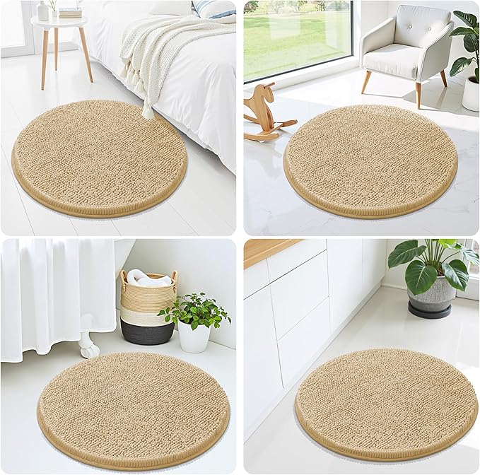 Smiry Luxury Chenille Round 24x24, Extra Soft and Absorbent Shaggy Bathroom Mat Rugs, Machine Washable, Non-Slip Plush Carpet for Tub, Shower, and Bath Room, Beige - Image 7