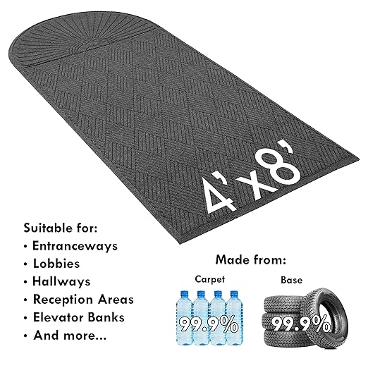 Guardian EcoGuard Diamond w/Single Fan Indoor Wiper Floor Mat, Recycled Plactic and Rubber, 4'x8', Charcoal Black - Image 4