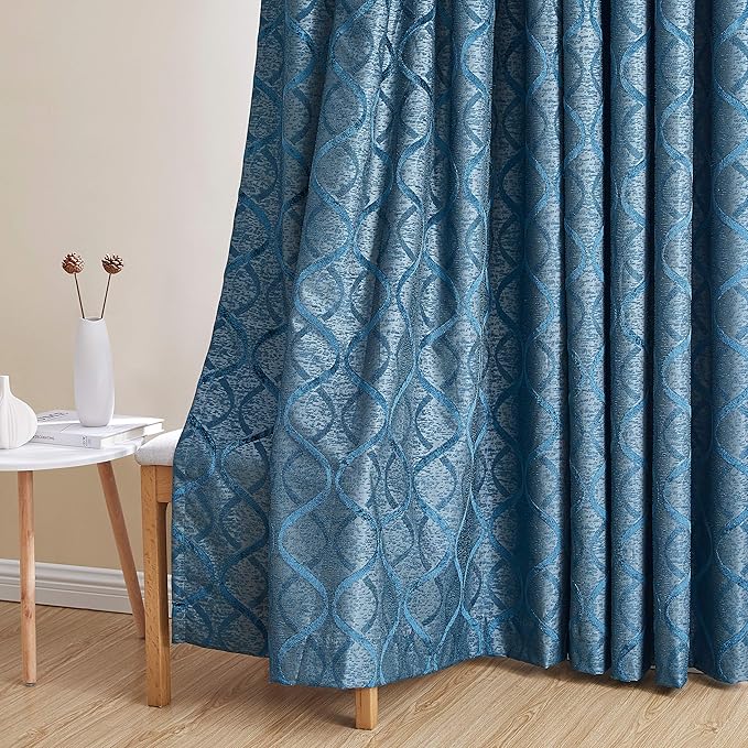 HLC.ME Versailles Lattice Flocked 100% Complete Blackout Thermal Insulated Window Curtain Grommet Panels - Energy Savings & Soundproof - For Living Room & Bedroom, Set of 2 (50 x 72 inches, Teal Blue) - Image 5
