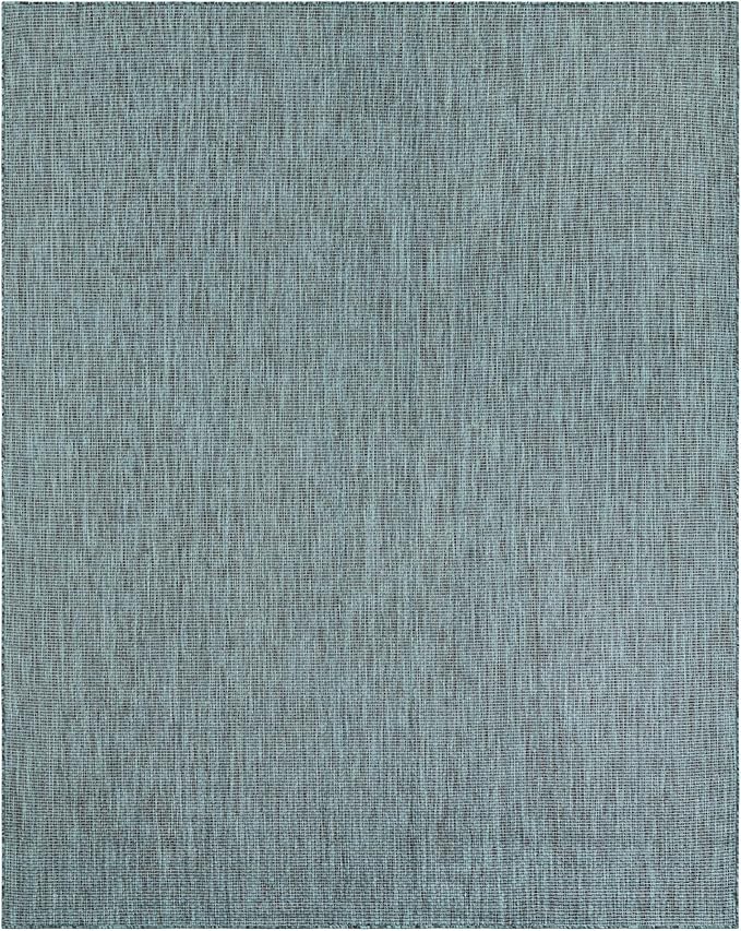 Unique Loom Outdoor Solid Collection Area Rug (7' 10" x 10' Rectangle Teal/Navy Blue) - Image 3