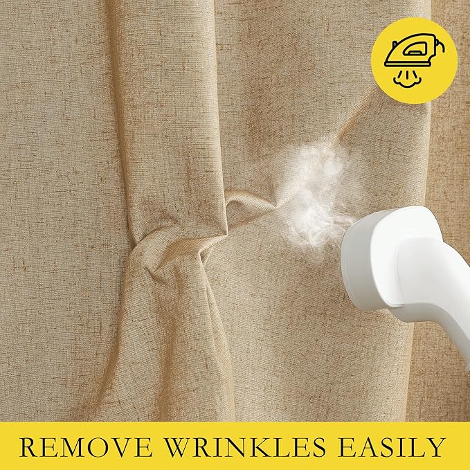NICETOWN 100% Absolutely Blackout Linen Curtains with Thermal Insulated White Liner, Camel, W42 x L72, 2 Panels, Long Curtains 72 inch Length for Patio Door, Doorway, Office, Overnight Shiftworker - Image 8