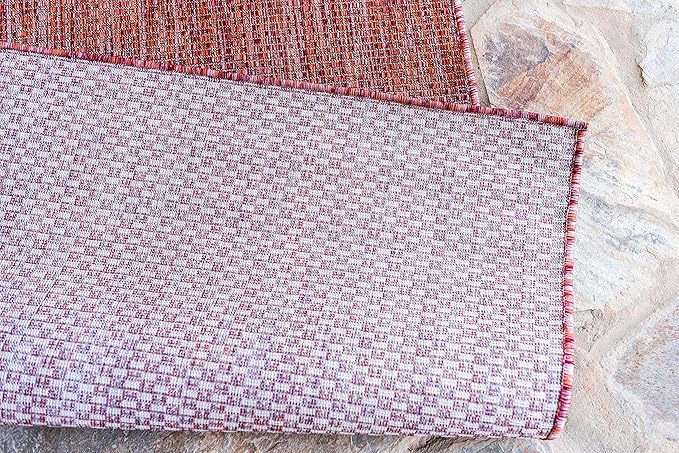 Unique Loom Collection Casual Transitional Solid Heathered Indoor/Outdoor Flatweave Area Rug (8' x 11' 4" Rectangle, Rust Red/Beige) - Image 8