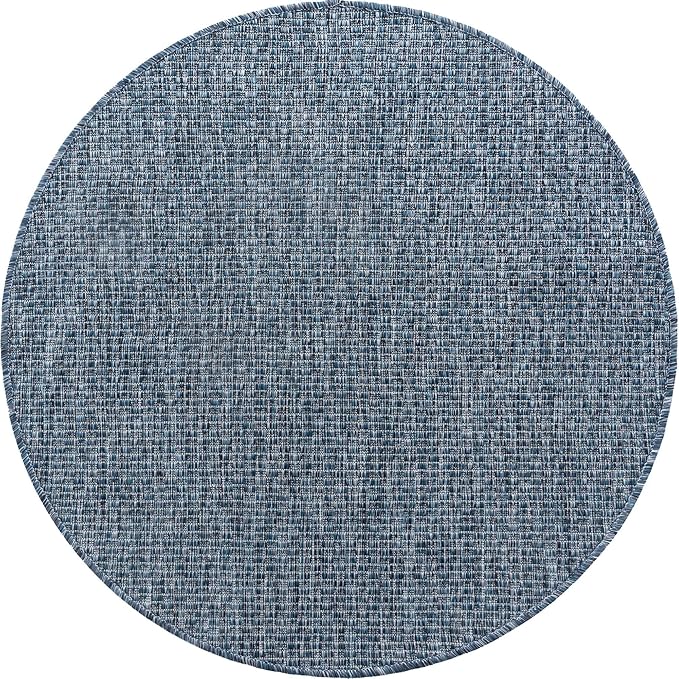Unique Loom Collection Casual Transitional Solid Heathered Indoor/Outdoor Flatweave Area Rug (3' 3" Round, Blue/Navy Blue) - Image 9