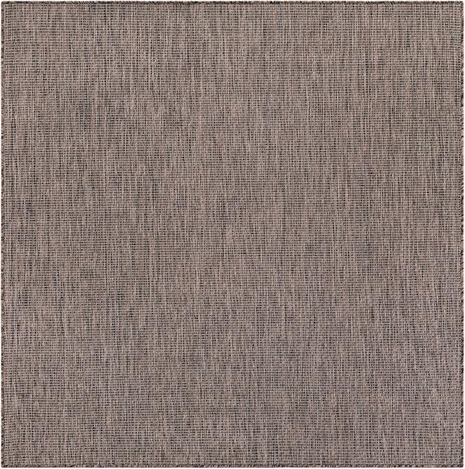 Unique Loom Outdoor Solid Collection Area Rug (6' 1" Square Light Brown/Ivory) - Image 3