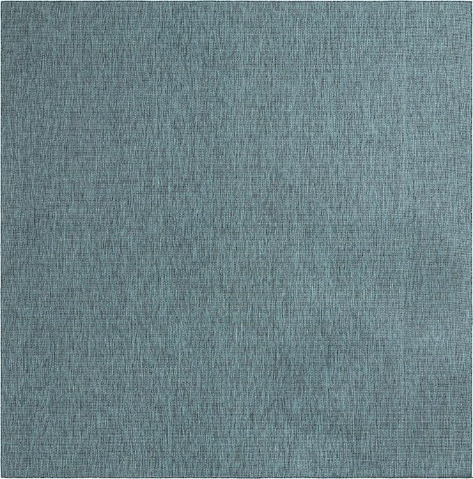 Unique Loom Collection Casual Transitional Solid Heathered Indoor/Outdoor Flatweave Area Rug (13' Square, Teal/Navy Blue) - Image 2