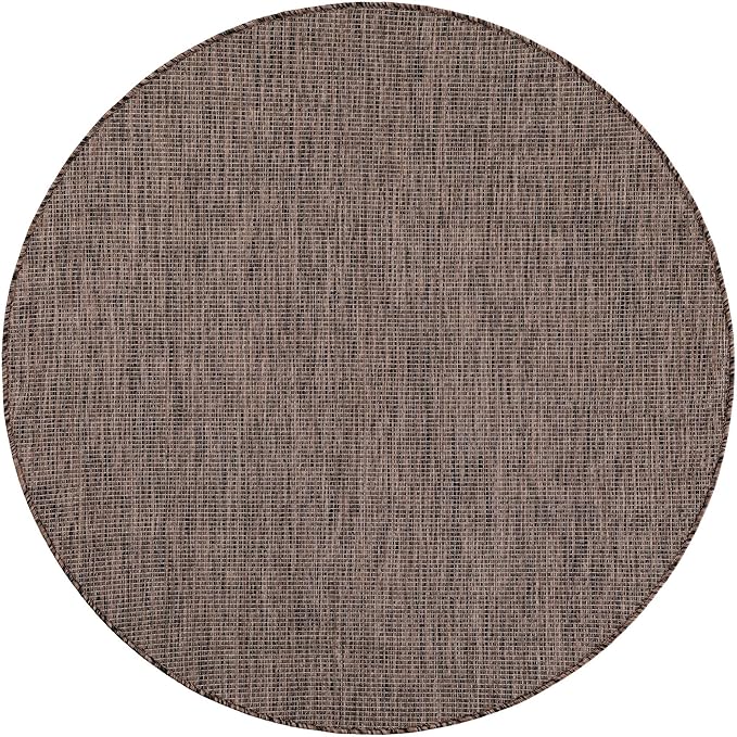 Unique Loom Outdoor Solid Collection Area Rug (5' 3" Round Light Brown/Ivory) - Image 3