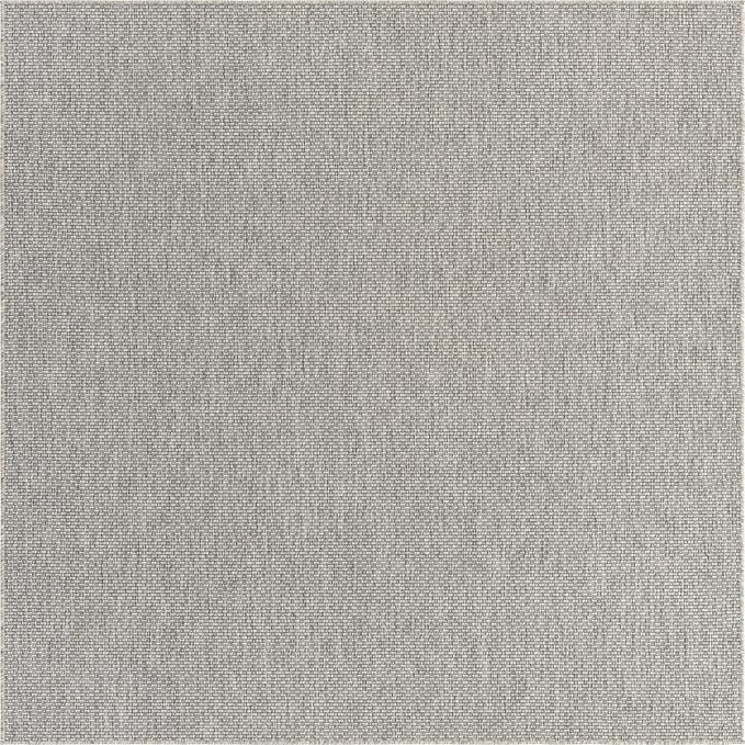 Unique Loom Collection Casual Transitional Solid Heathered Indoor/Outdoor Flatweave Area Rug (8' Square, Light Gray/Ivory) - Image 8