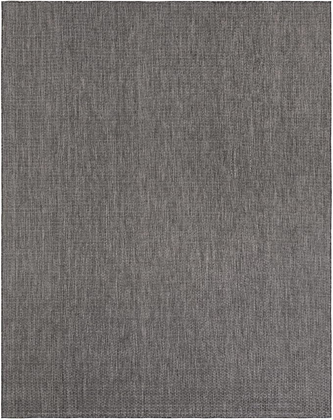 Unique Loom Outdoor Solid Collection Area Rug (7' 10" x 10' Rectangle Black/Ivory) - Image 3