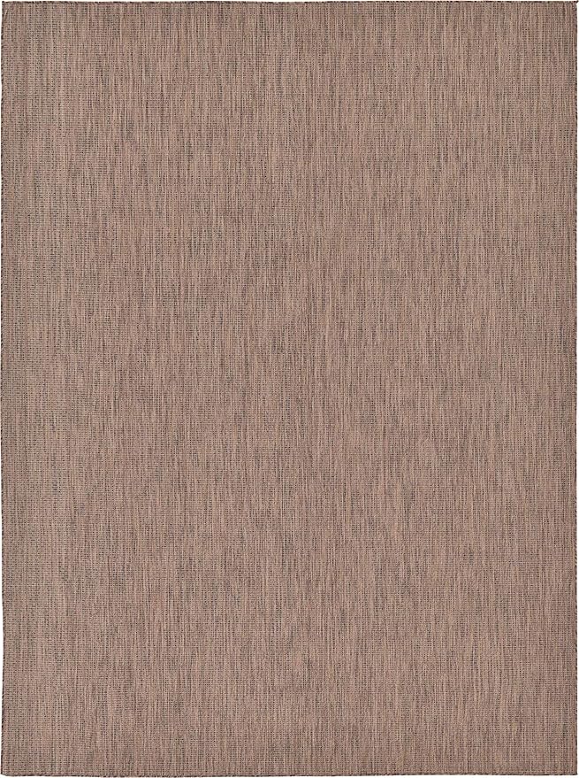 Unique Loom Collection Casual Transitional Solid Heathered Indoor/Outdoor Flatweave Area Rug (9' x 12' Rectangle, Light Brown/Ivory) - Image 7