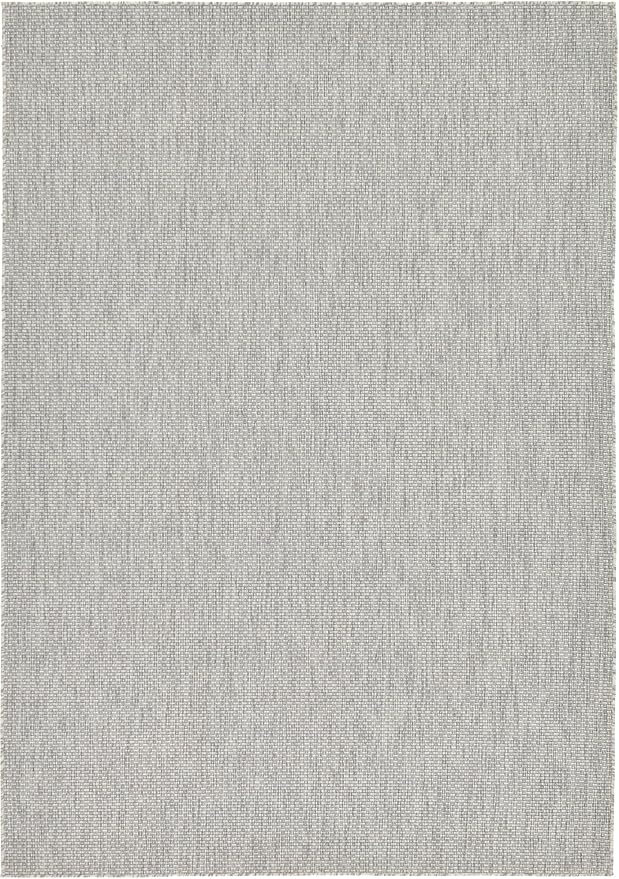 Unique Loom Collection Casual Transitional Solid Heathered Indoor/Outdoor Flatweave Area Rug (7' 1" x 10' Rectangle, Light Gray/Ivory) - Image 3
