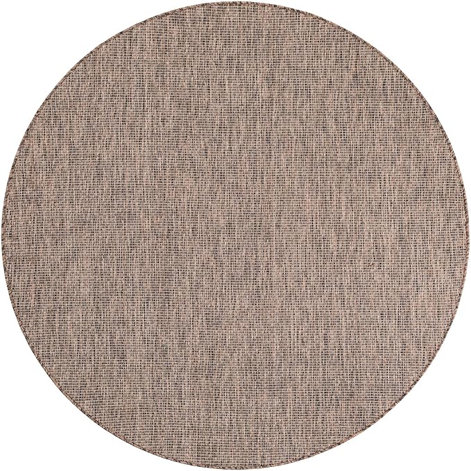 Unique Loom Outdoor Solid Collection Area Rug (6' 1" Round Light Brown/Ivory) - Image 3