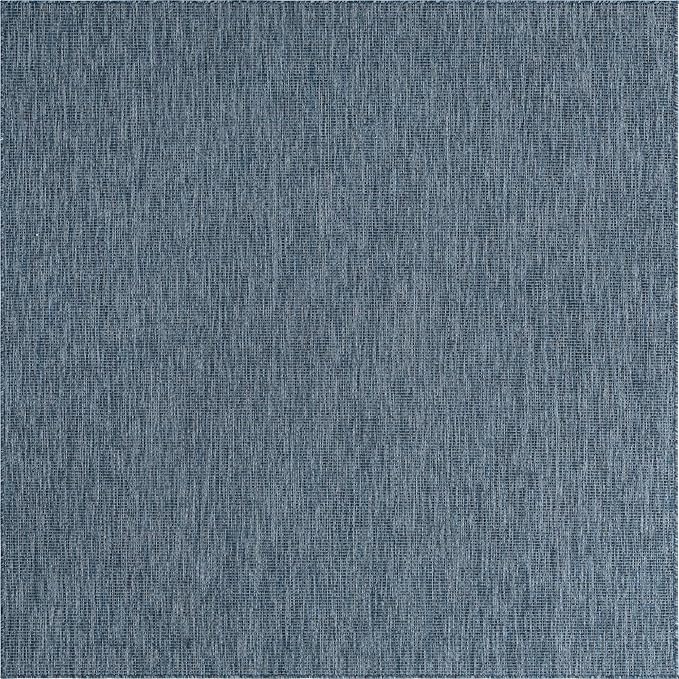Unique Loom Collection Casual Transitional Solid Heathered Indoor/Outdoor Flatweave Area Rug (7' 10" Square, Blue/Navy Blue) - Image 8