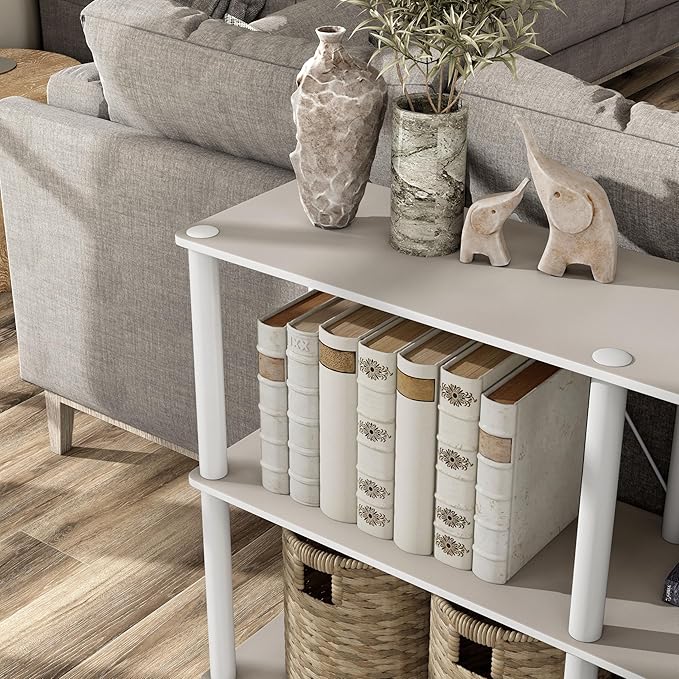 Homes: Inside + Out Apexa Modern 3-Tier Extra Wide Shelving Units, Collectibles Display Shelves, Easy Assembly Console Table, Home Storage Organizer for Living Room, Bedroom, Office, Taupe Grey - Image 15