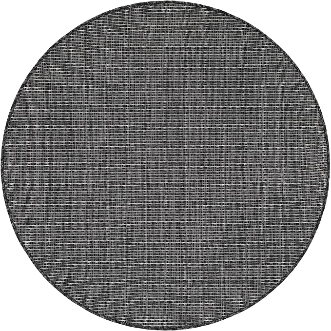 Unique Loom Outdoor Solid Collection Area Rug (4' 1" Round Black/Ivory) - Image 3