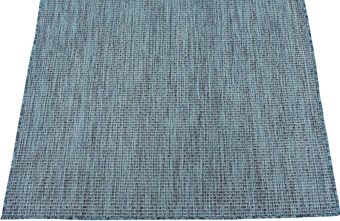 Unique Loom Collection Casual Transitional Solid Heathered Indoor/Outdoor Flatweave Area Rug (4' 1" x 6' 1" Rectangle, Teal/Navy Blue) - Image 7