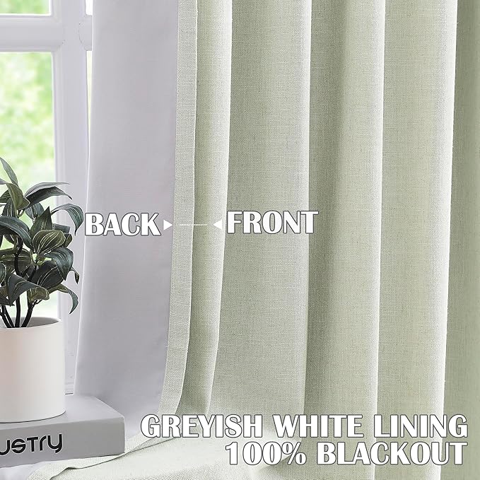Kayne Studio Soft Green Pinch Pleated Full Blackout Curtains Linen Blend Room Darkening Thermal Insulated Soundproof Drapes 108 Inch Back Tab Window Curtains for Living Room Bedroom(2 Panels,40"x108") - Image 2