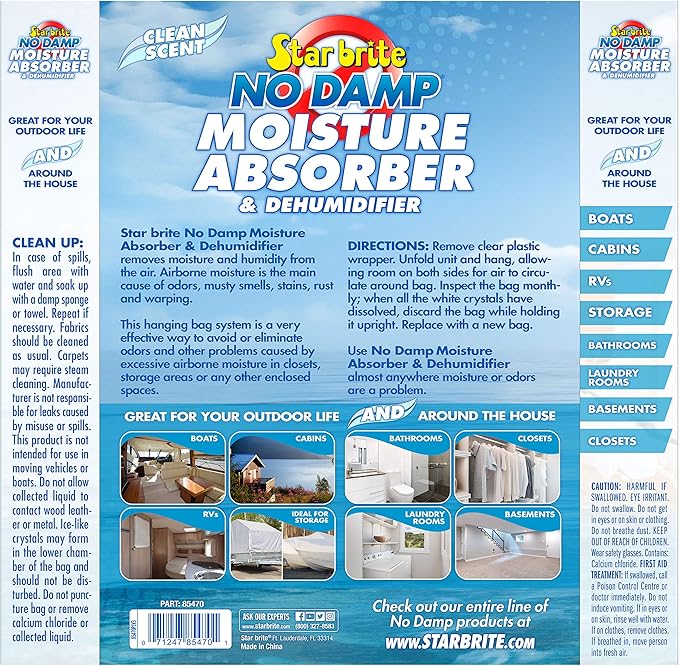 STAR BRITE No Damp Moisture Absorber & Dehumidifier Hanging Bag - Simple, Portable, Humidity Control for Boats, RVs, Seasonal Homes & More - Prevent Odor & Moisture Damage - 16 OZ (085470) - Image 2