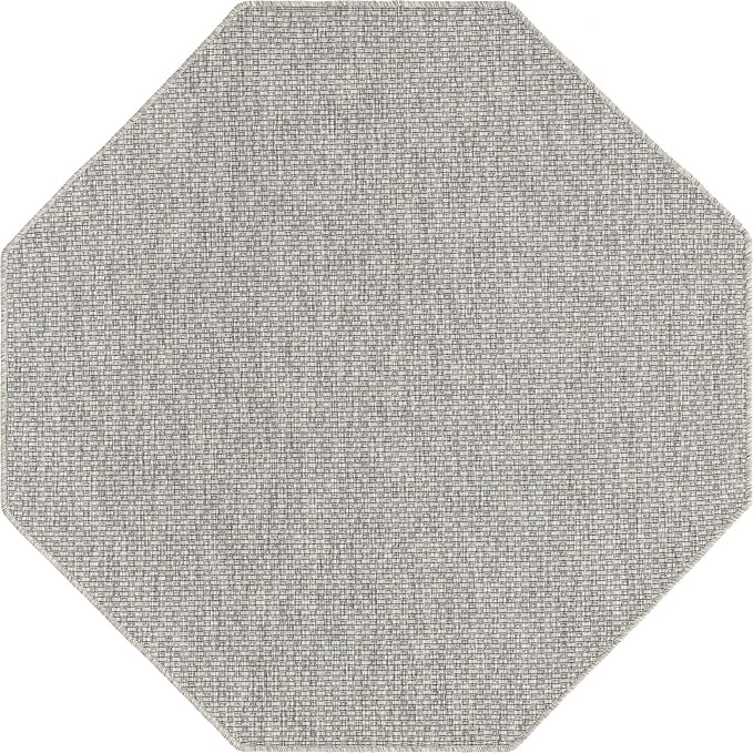 Unique Loom Collection Casual Transitional Solid Heathered Indoor/Outdoor Flatweave Area Rug (5' 1" Octagon, Light Gray/Ivory) - Image 8