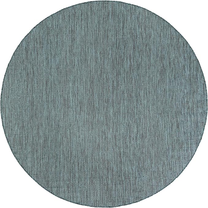 Unique Loom Outdoor Solid Collection Area Rug (7' 10" Round Teal/Navy Blue) - Image 2