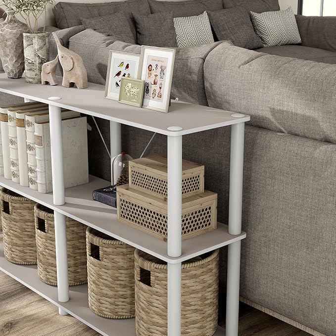 Homes: Inside + Out Apexa Modern 3-Tier Extra Wide Shelving Units, Collectibles Display Shelves, Easy Assembly Console Table, Home Storage Organizer for Living Room, Bedroom, Office, Taupe Grey - Image 14