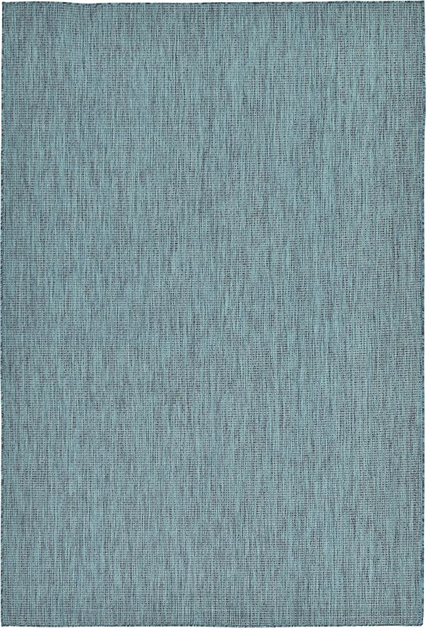 Unique Loom Collection Casual Transitional Solid Heathered Indoor/Outdoor Flatweave Area Rug (6' 1" x 9' Rectangle, Teal/Navy Blue) - Image 3
