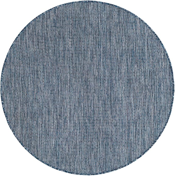 Unique Loom Outdoor Solid Collection Area Rug (4' Round Blue/Navy Blue) - Image 8