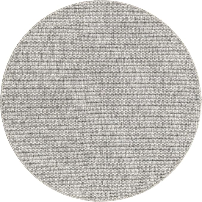 Unique Loom Collection Casual Transitional Solid Heathered Indoor/Outdoor Flatweave Area Rug (5' 1" Round, Light Gray/Ivory) - Image 8