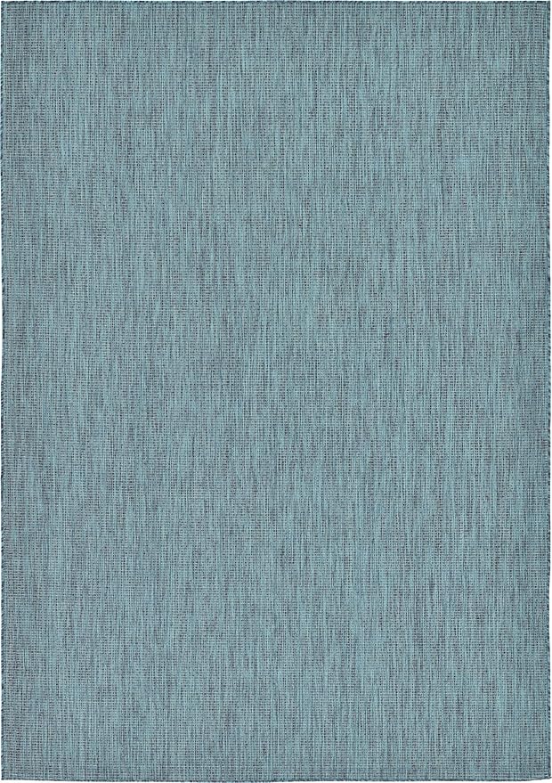Unique Loom Collection Casual Transitional Solid Heathered Indoor/Outdoor Flatweave Area Rug (7' 1" x 10' Rectangle, Teal/Navy Blue) - Image 4