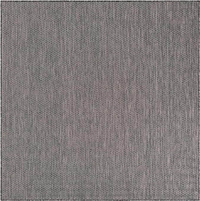 Unique Loom Outdoor Solid Collection Area Rug (6' 1" Square Black/Ivory) - Image 3