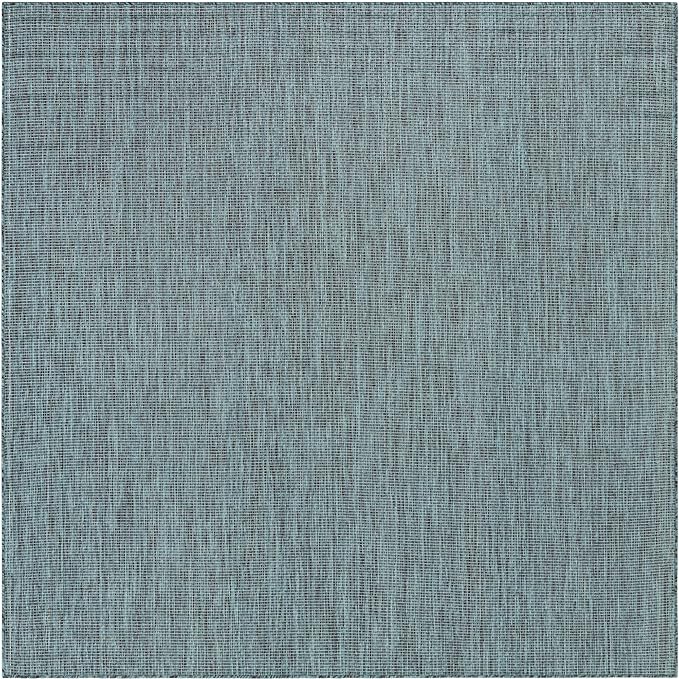 Unique Loom Outdoor Solid Collection Area Rug (7' 10" Square Teal/Navy Blue) - Image 2